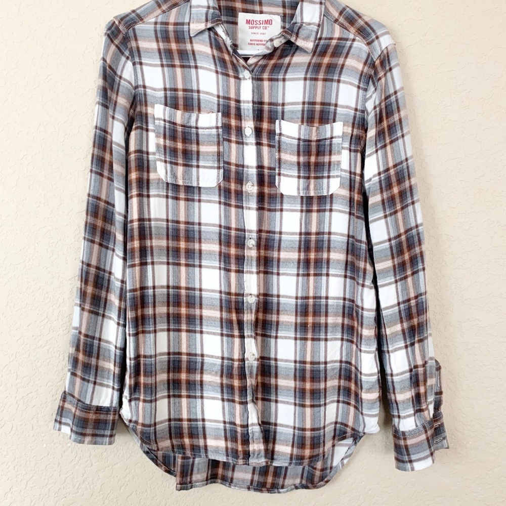 Mossimo Brown & Black Plaid Boyfriend Button Up